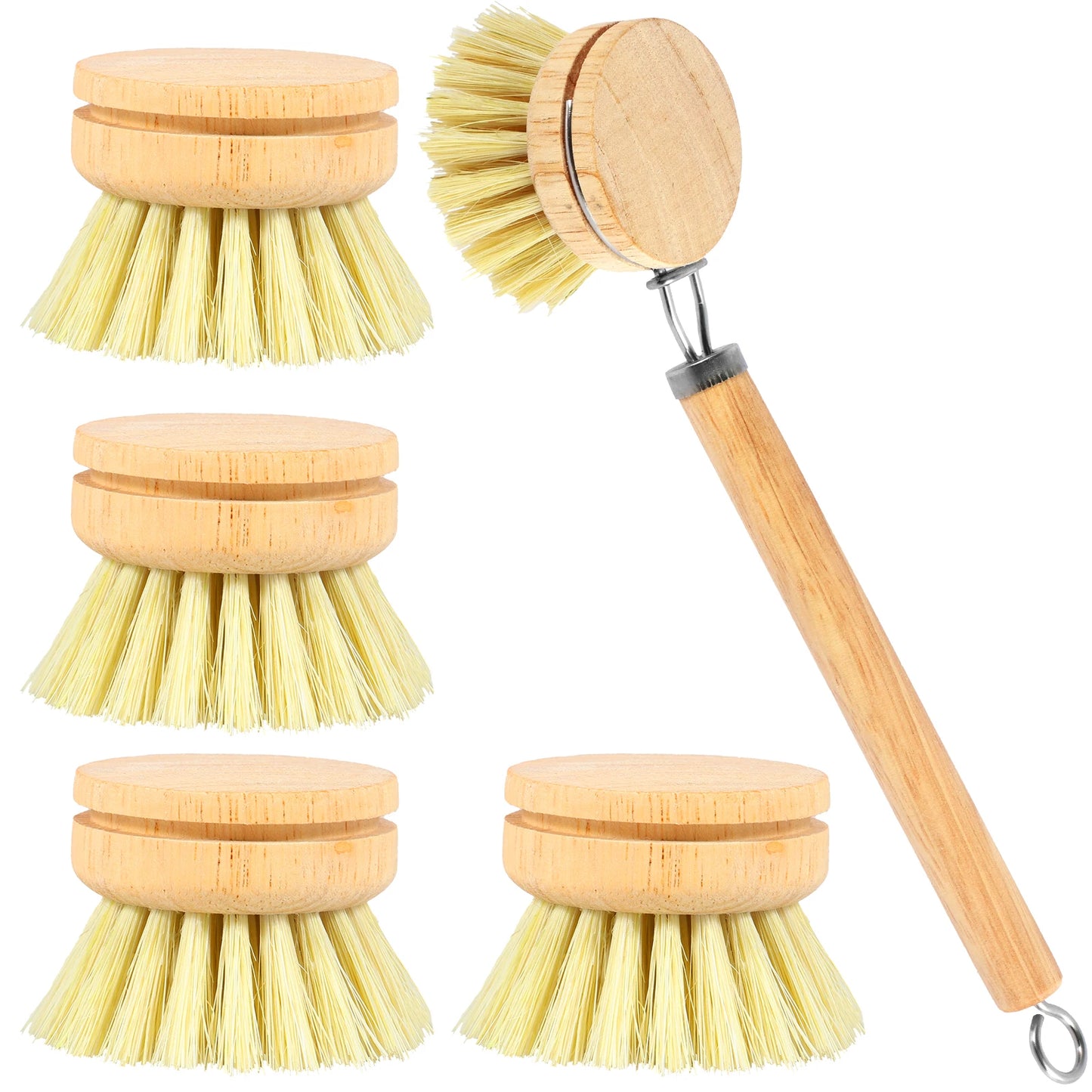 Zero Waste 3-5Pcs Wooden Dish Brush Replaceable Long Handle Kitchen Cleaning Brush Set Natural Sisal Scrubbing Brush for Cleaning Pots Pans