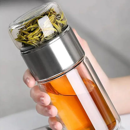 Zero Waste: 420ML Tea Water Bottle - High Borosilicate Glass Double Layer Tea Water Cup Infuser Tumbler With Tea Filter