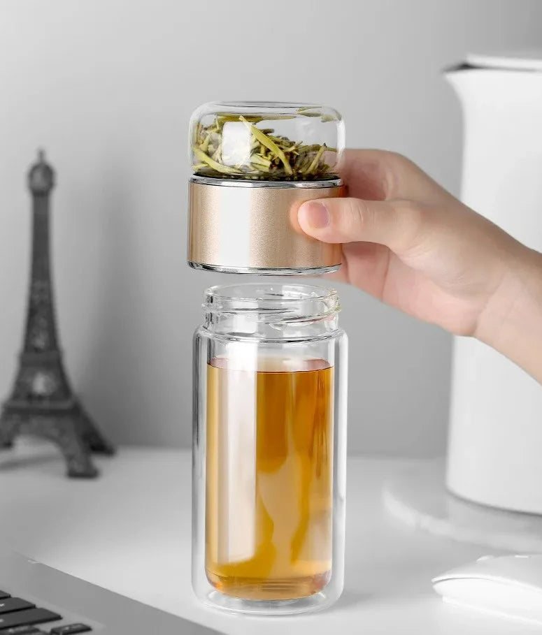 Zero Waste: 420ML Tea Water Bottle - High Borosilicate Glass Double Layer Tea Water Cup Infuser Tumbler With Tea Filter