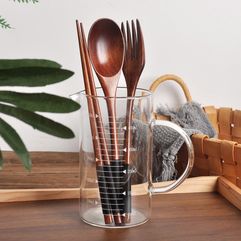 Japanese Style 3pcs Tableware Natural Wood Dinnerware Set - Spoon, Chopsticks, & Fork Cutlery Set