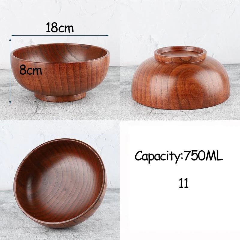 Japanese Style Acacia Wooden Bowl Dining Anti-Drop Bowls - Retro Home Tableware Set Salad Bowl