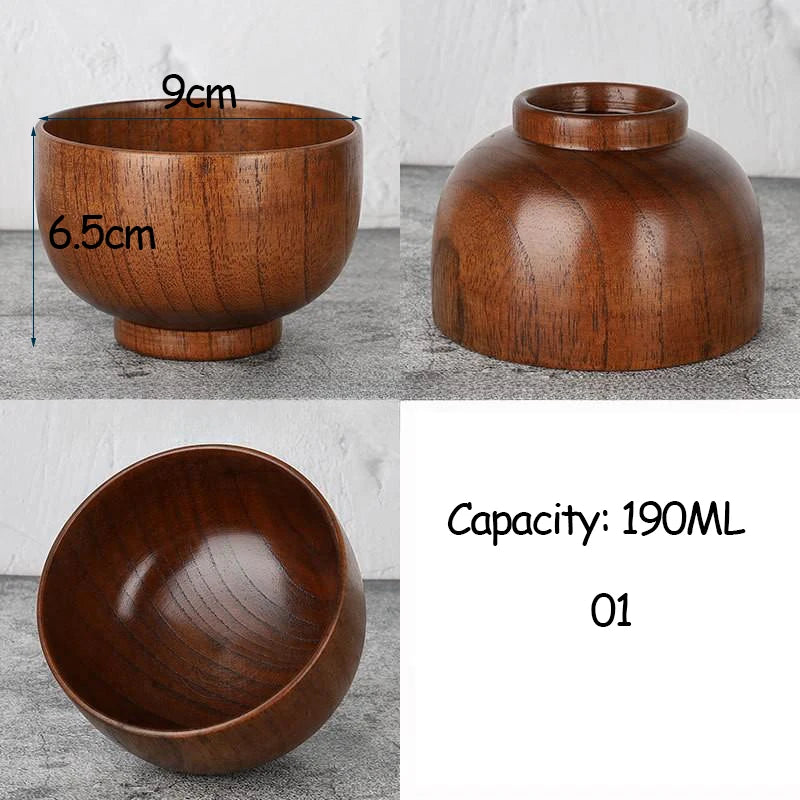 Japanese Style Acacia Wooden Bowl Dining Anti-Drop Bowls - Retro Home Tableware Set Salad Bowl