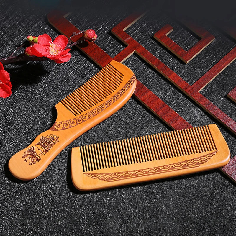 Zero Waste: Natural Peach Wood Hair Comb Close Teeth Anti-static Head Massage Hair Care