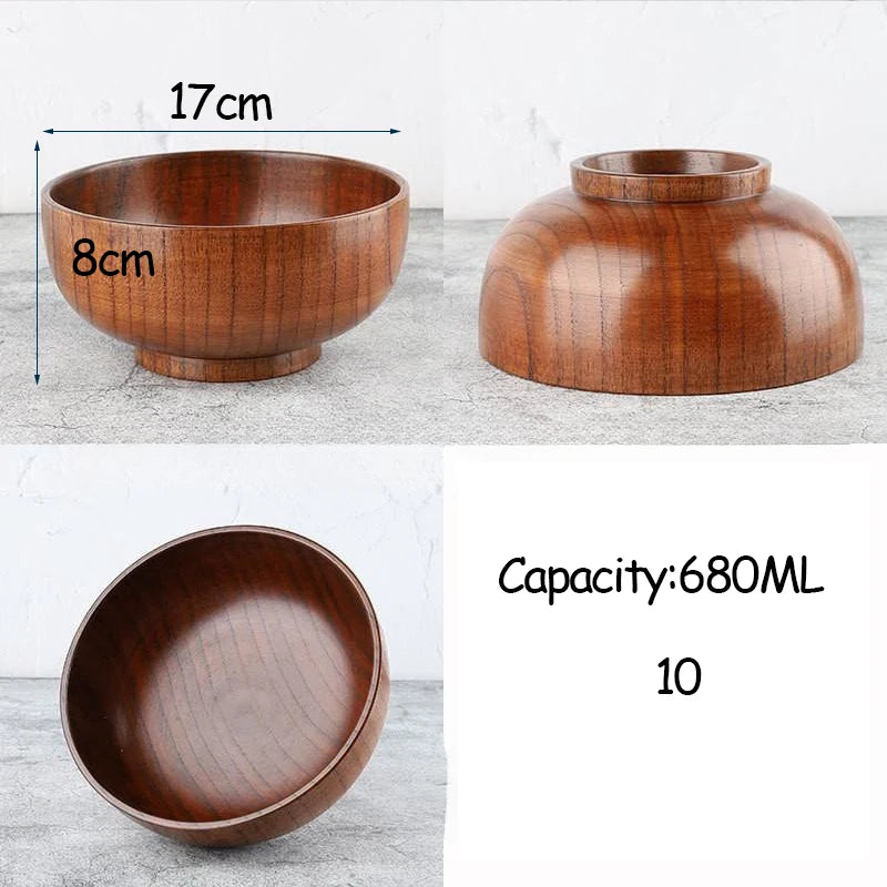 Japanese Style Acacia Wooden Bowl Dining Anti-Drop Bowls - Retro Home Tableware Set Salad Bowl