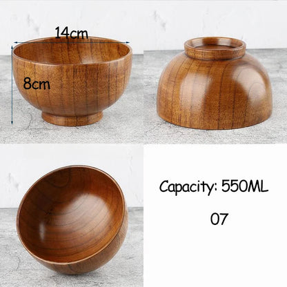 Japanese Style Acacia Wooden Bowl Dining Anti-Drop Bowls - Retro Home Tableware Set Salad Bowl