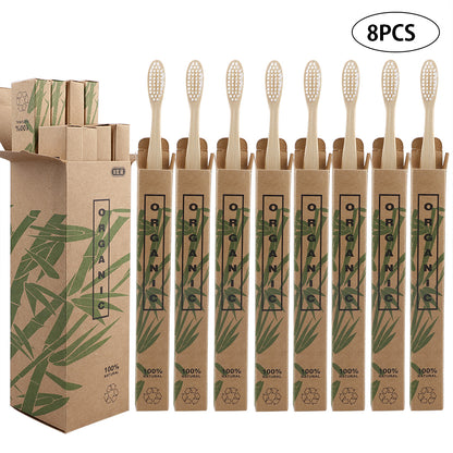 Zero Waste: 8pcs Bamboo Wooden Toothbrushes with Eco-friendly Bristle